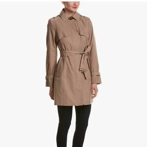 NWT Cole Haan Women's Single Breasted Hooded Trench Coat Nude Cream Size XS